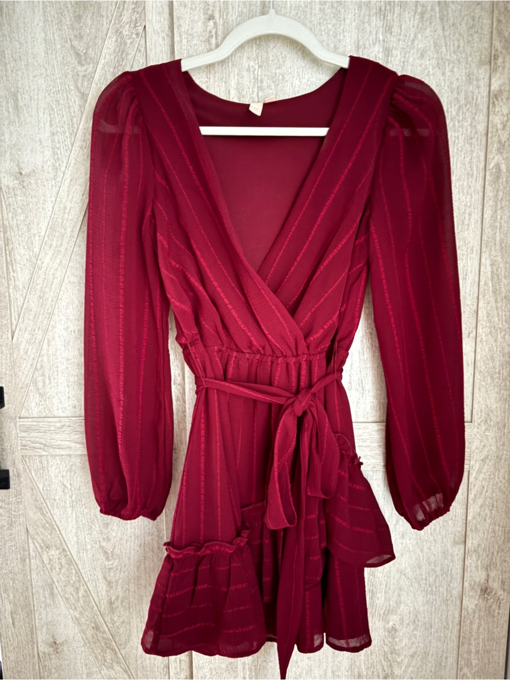 Thirty Thirty LA Burgundy Wrap Style Ruffle Mini Dress | XS